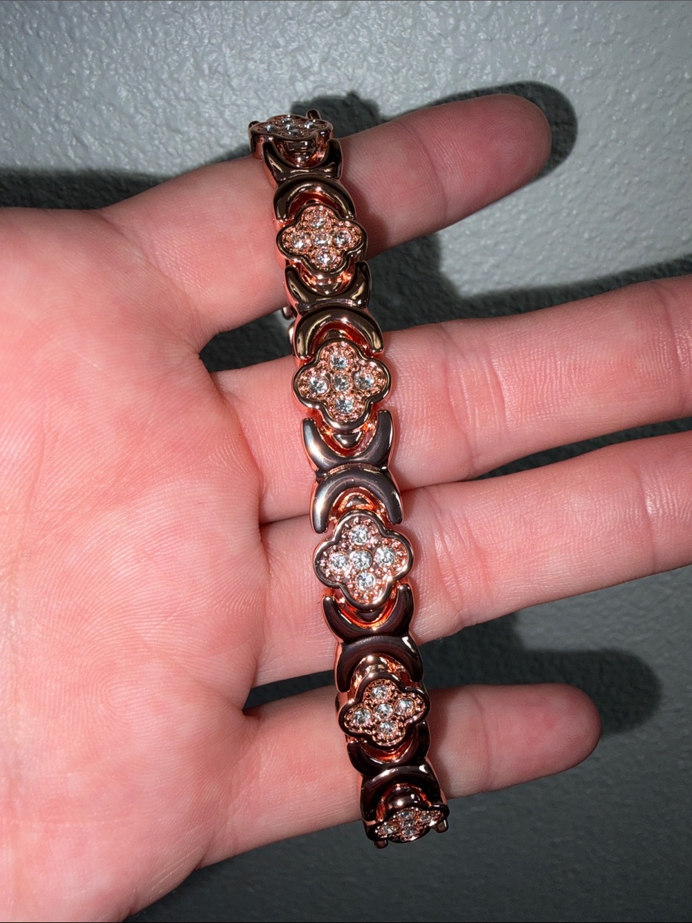 Rose Tone Floral Crystal Magnet Bracelet - Women Jewelry 8-9 in